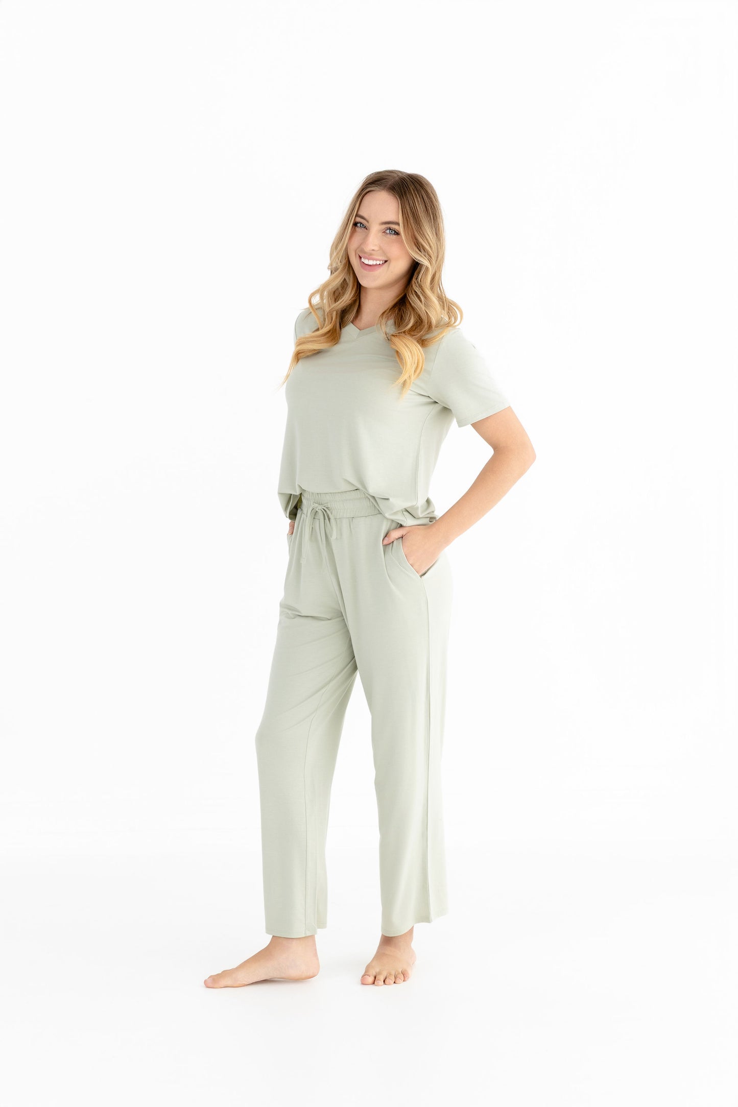 Women's Luxe Modal Lounge Set – V-Neck Tee & Wide-Leg Pants
