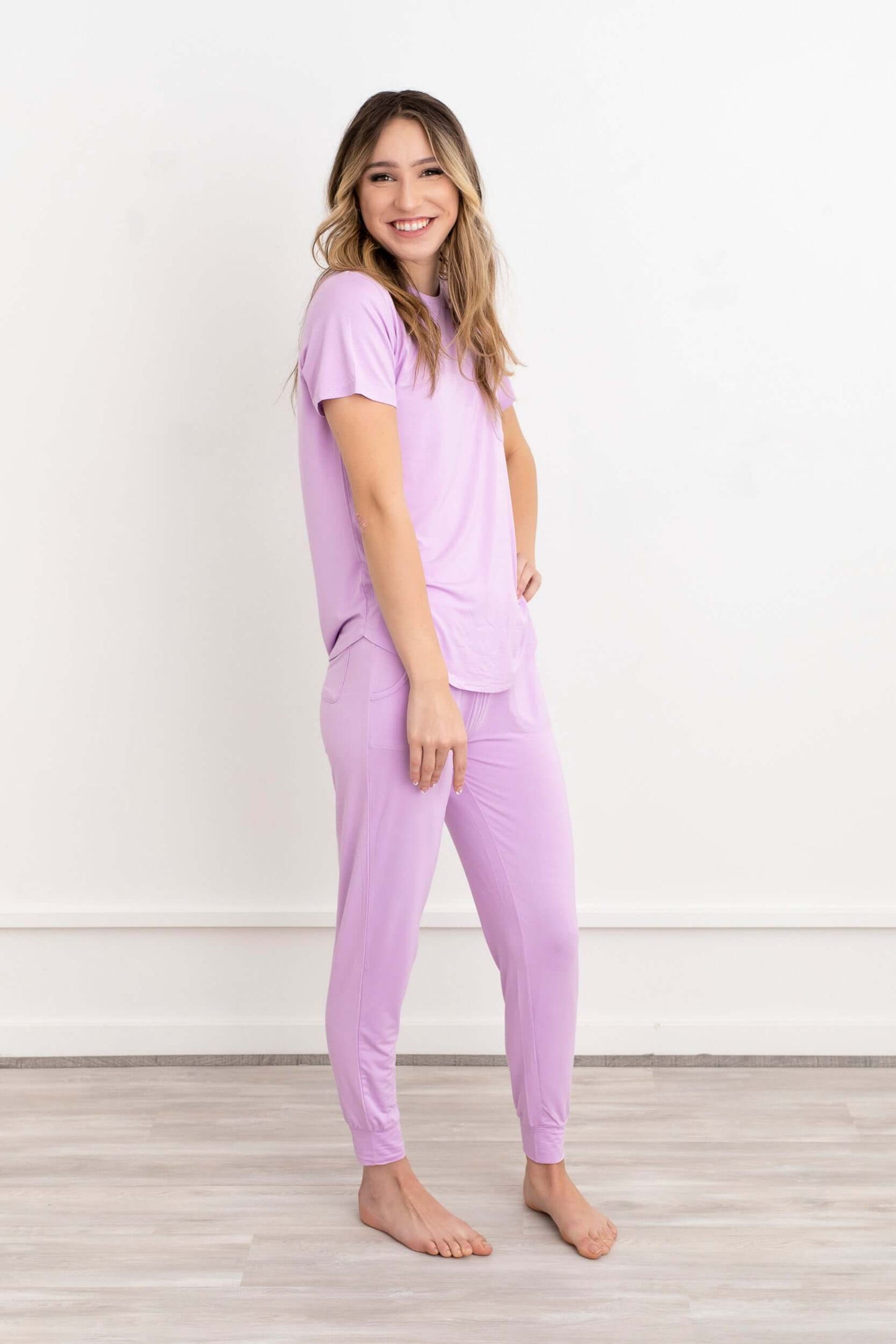Crew Neck Bamboo Jogger Pants Pajama Set Purple