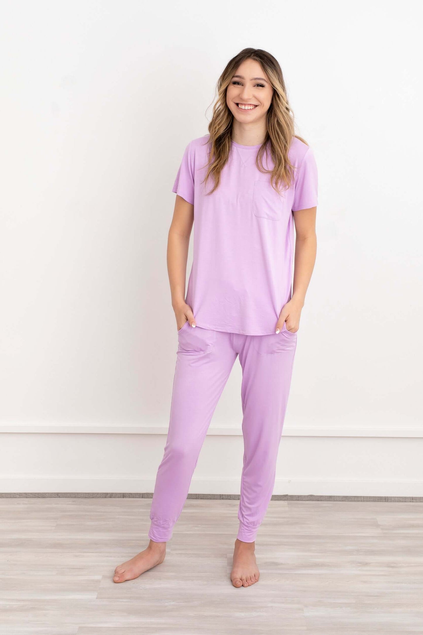 Crew Neck Bamboo Jogger Pants Pajama Set Purple
