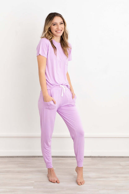 Crew Neck Bamboo Jogger Pants Pajama Set Purple