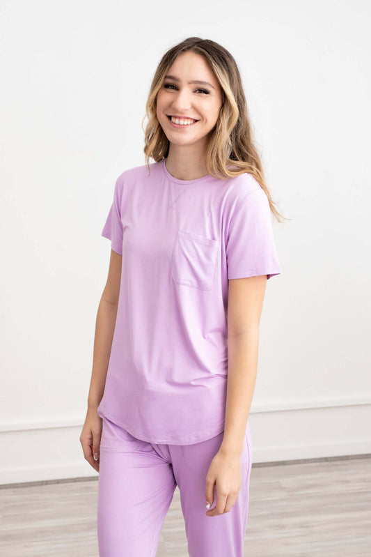 Crew Neck Bamboo Jogger Pants Pajama Set Purple