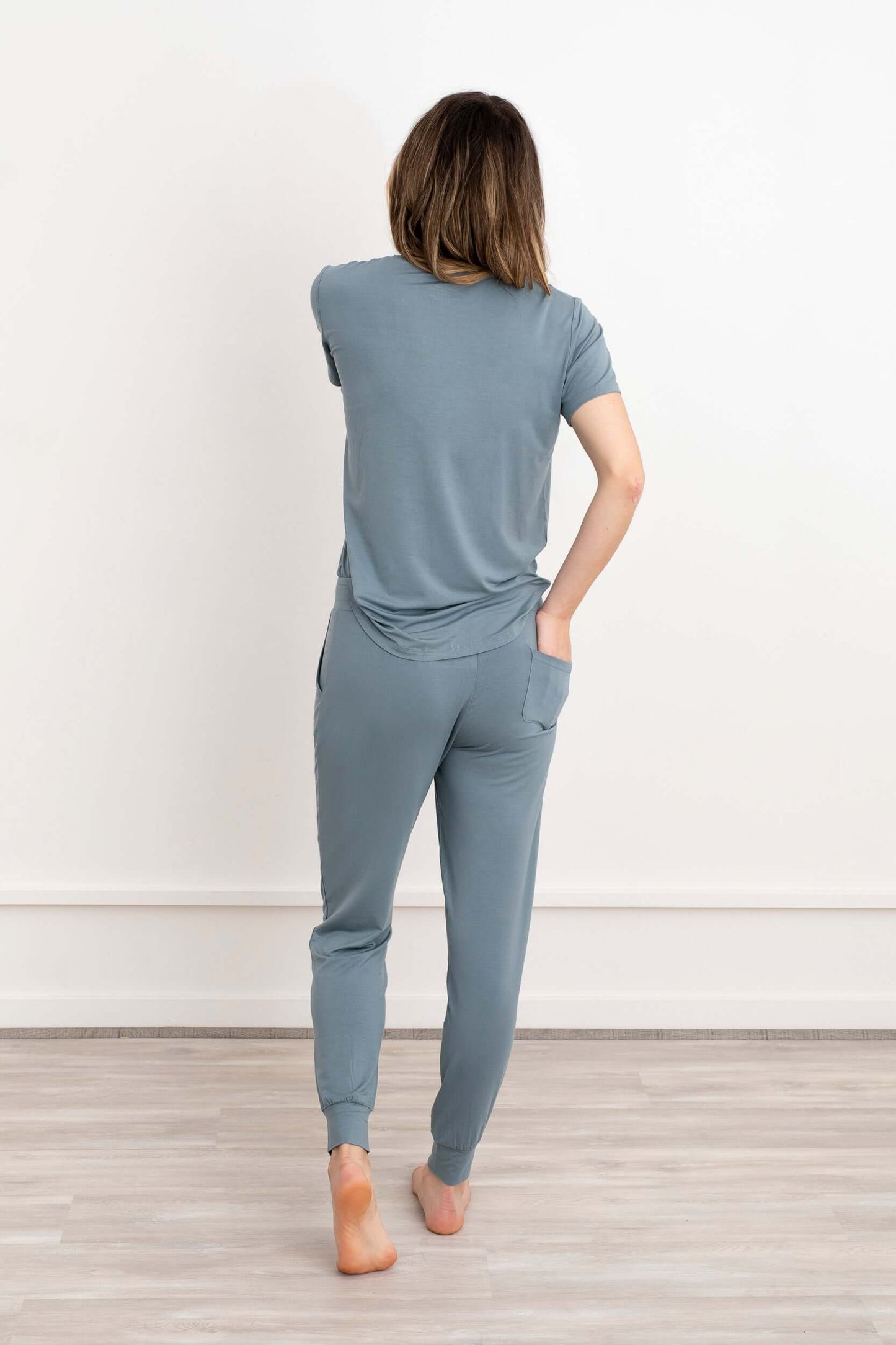 Crew Neck Modal Jogger Pants Pajama Set French Blue