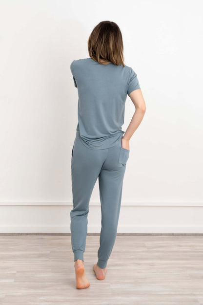 Crew Neck Modal Jogger Pants Pajama Set French Blue