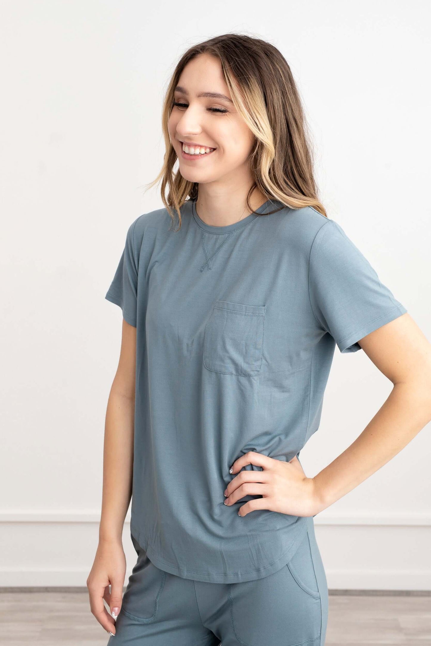 Crew Neck Modal Jogger Pants Pajama Set French Blue