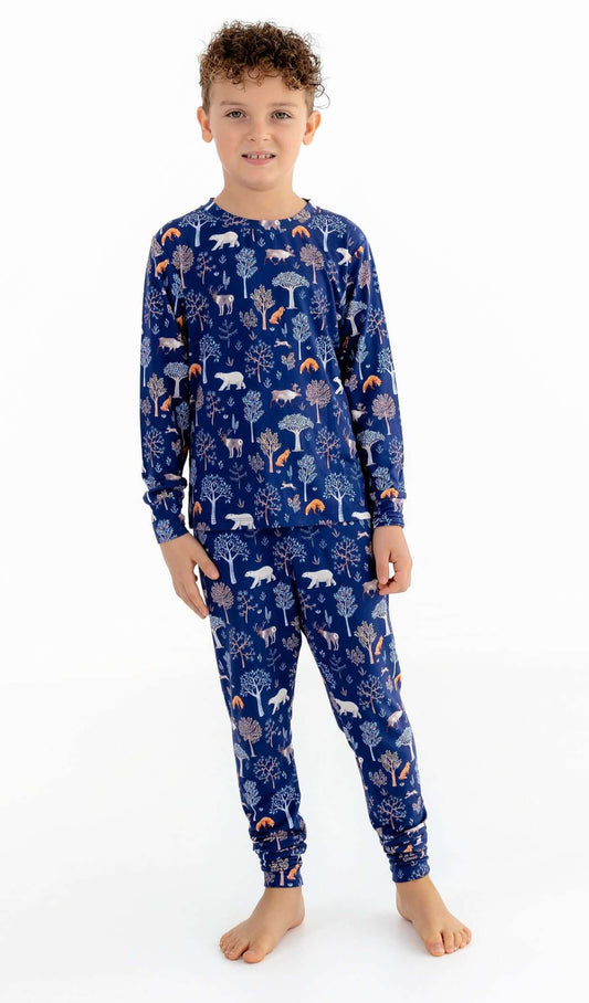Kids Woodland Night Pajama Set – 2 PC Soft & Stretchy Forest Print PJs