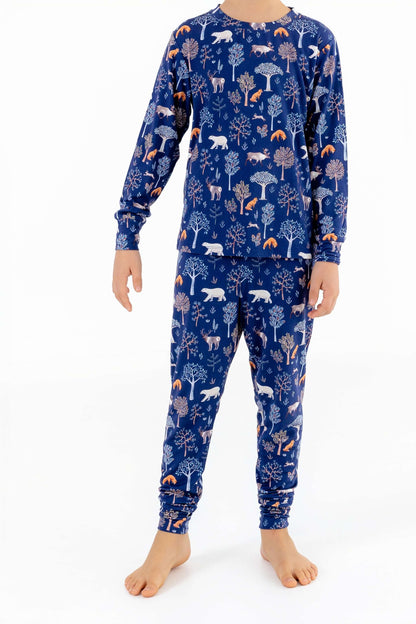 Kids Woodland Night Pajama Set – 2 PC Soft & Stretchy Forest Print PJs