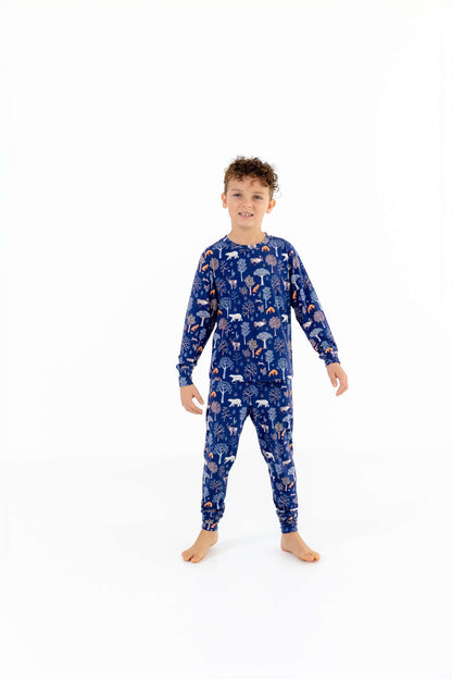 Kids Woodland Night Pajama Set – 2 PC Soft & Stretchy Forest Print PJs