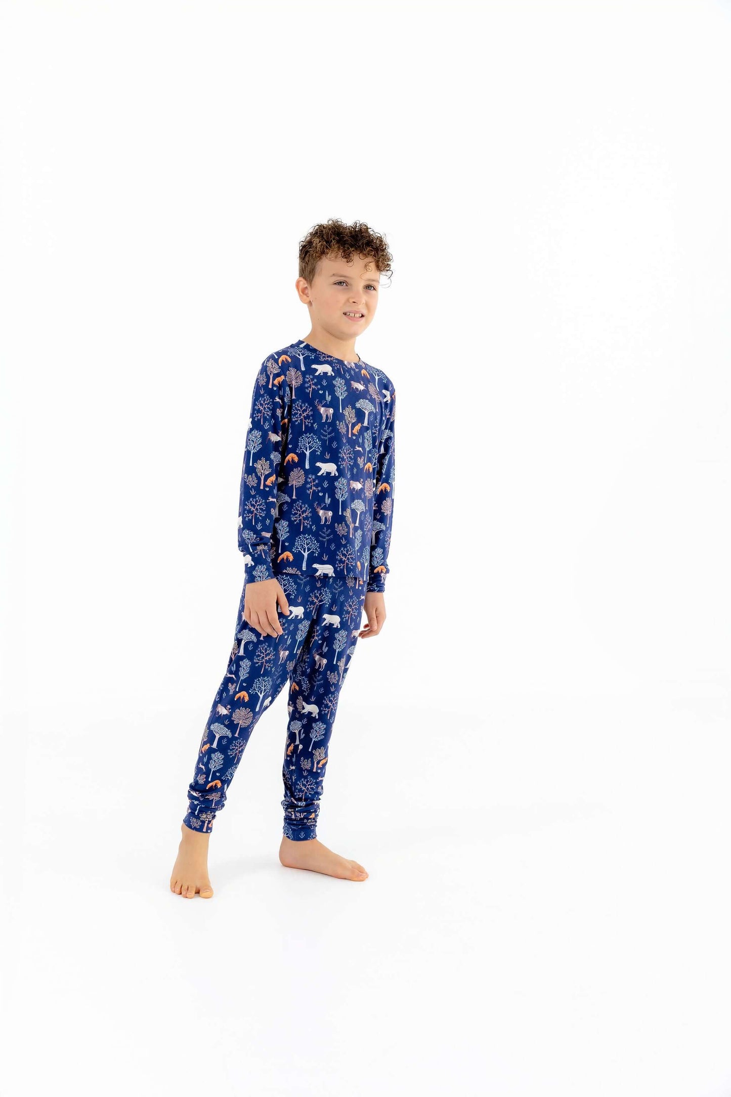 Kids Woodland Night Pajama Set – 2 PC Soft & Stretchy Forest Print PJs