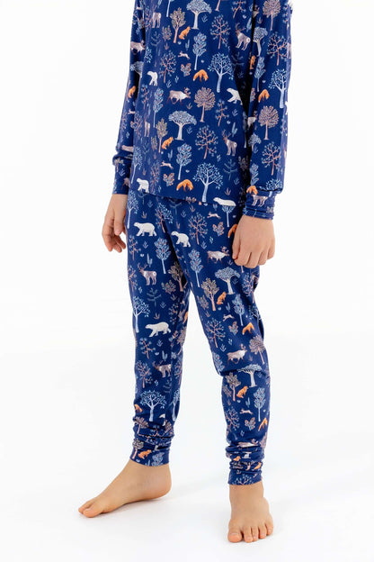 Kids Woodland Night Pajama Set – 2 PC Soft & Stretchy Forest Print PJs