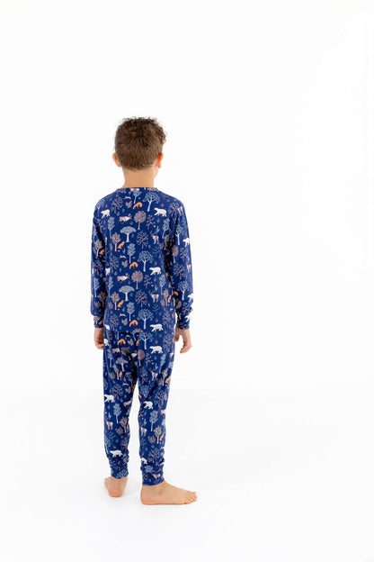 Kids Woodland Night Pajama Set – 2 PC Soft & Stretchy Forest Print PJs