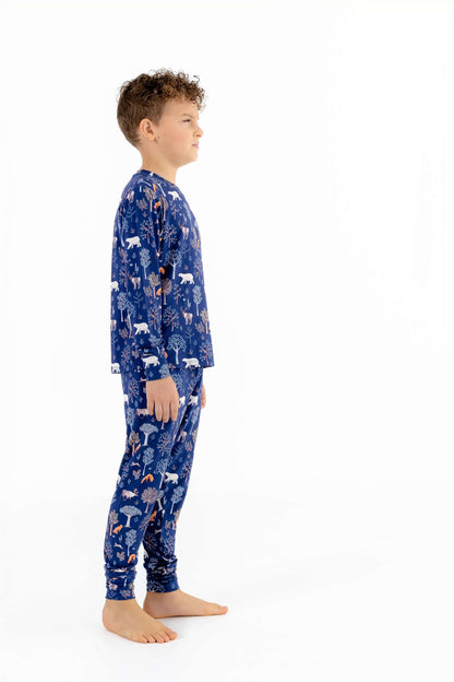 Kids Woodland Night Pajama Set – 2 PC Soft & Stretchy Forest Print PJs