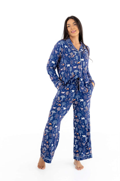 Woodland Night Women’s Button Up Pajama Set – Buttery Soft Long Sleeve PJs