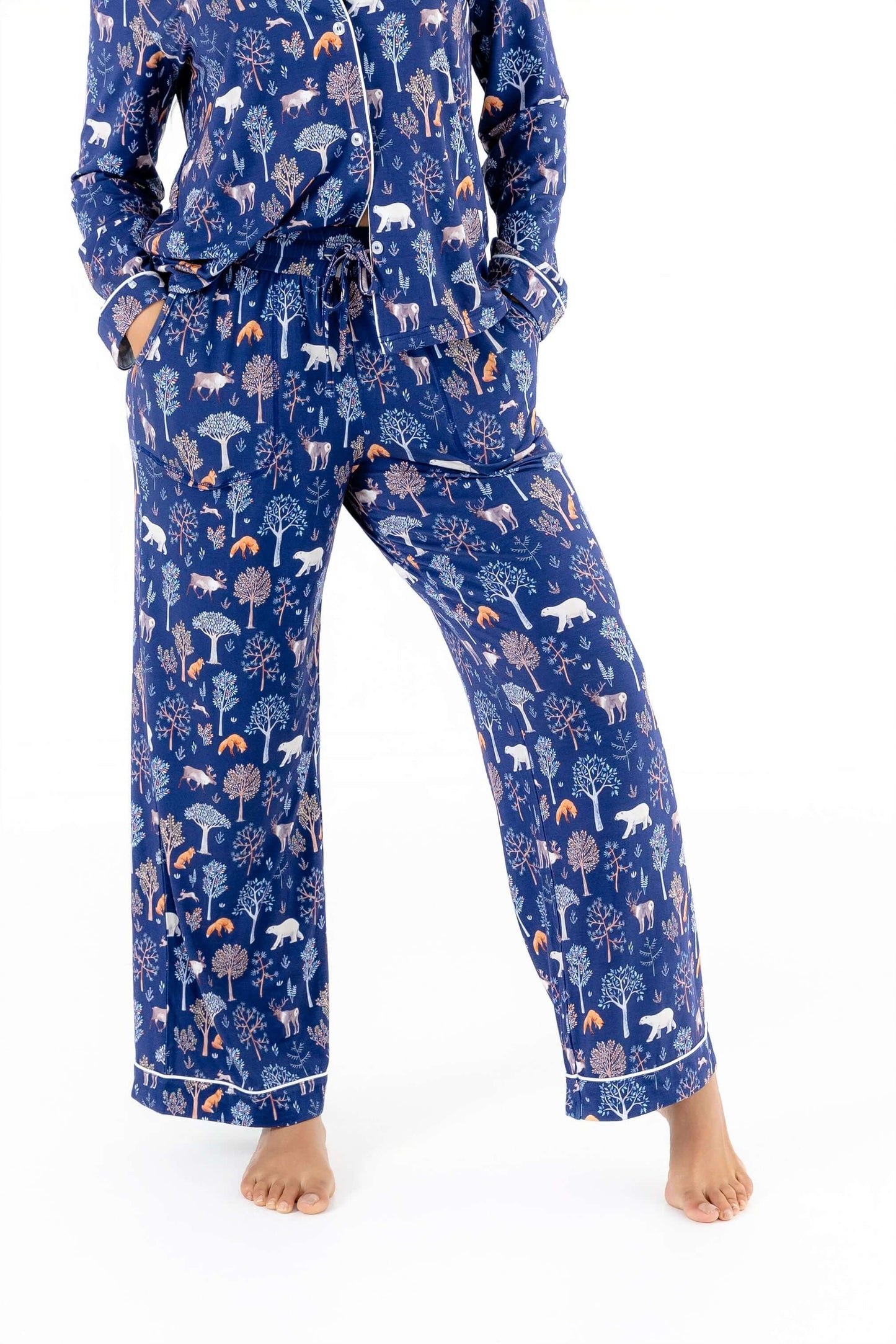 Woodland Night Women’s Button Up Pajama Set – Buttery Soft Long Sleeve PJs