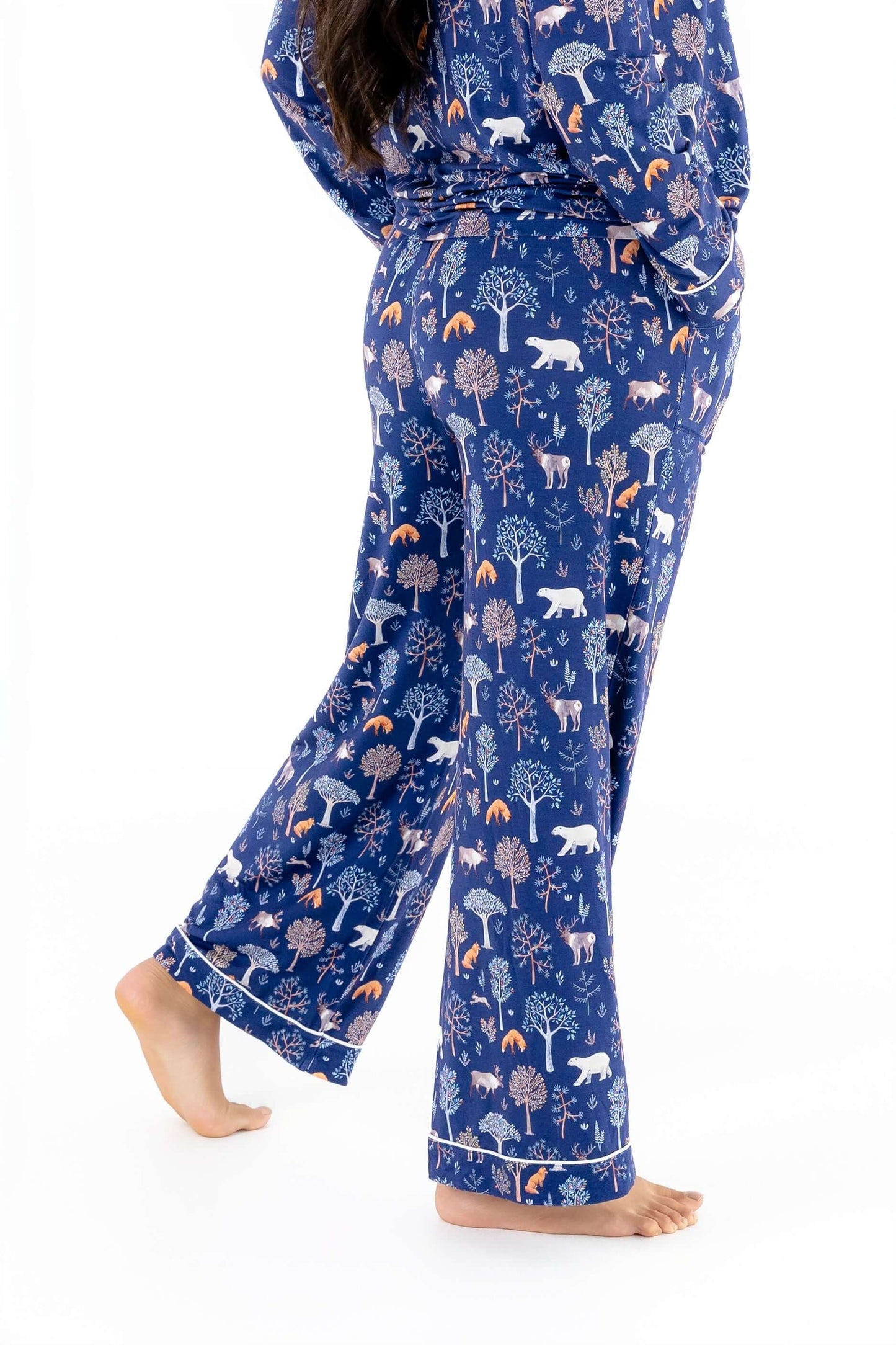 Woodland Night Women’s Button Up Pajama Set – Buttery Soft Long Sleeve PJs