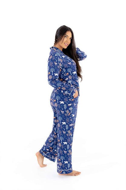 Woodland Night Women’s Button Up Pajama Set – Buttery Soft Long Sleeve PJs