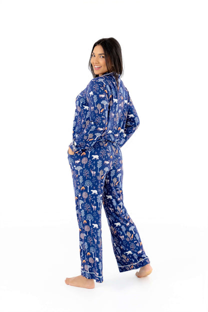 Woodland Night Women’s Button Up Pajama Set – Buttery Soft Long Sleeve PJs