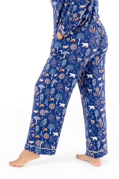Woodland Night Women’s Button Up Pajama Set – Buttery Soft Long Sleeve PJs