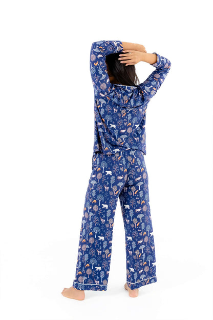 Woodland Night Women’s Button Up Pajama Set – Buttery Soft Long Sleeve PJs