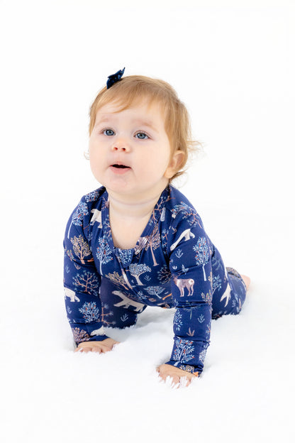 Woodland Night Baby Convertible Romper – Cozy Zip Sleeper with Foldover Feet