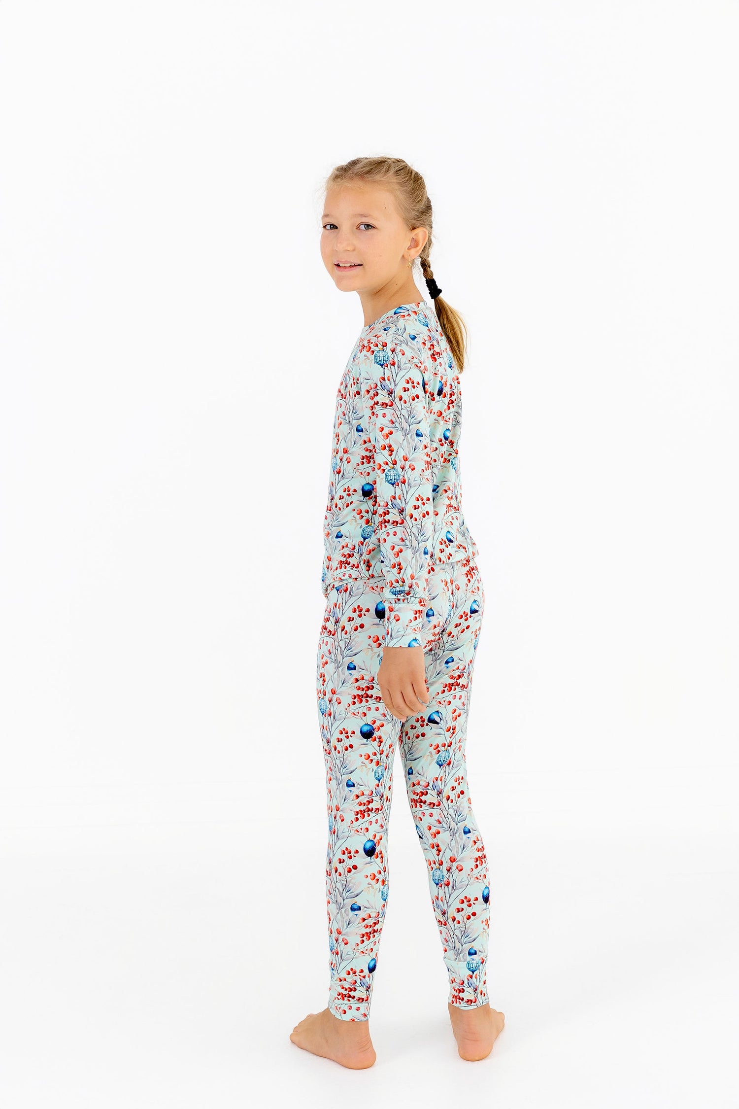 Back view of Kids Christmas Pajama Set showing snug fit and cozy cuffed sleeves