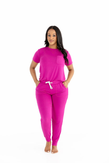 Crew Neck Modal Jogger Pants Pajama Set Cactus Flower