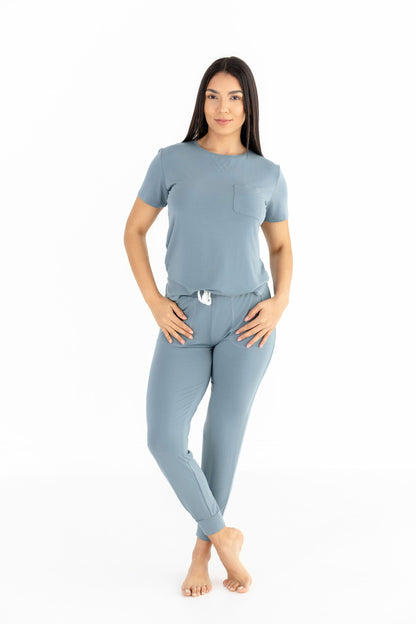Crew Neck Modal Jogger Pants Pajama Set French Blue