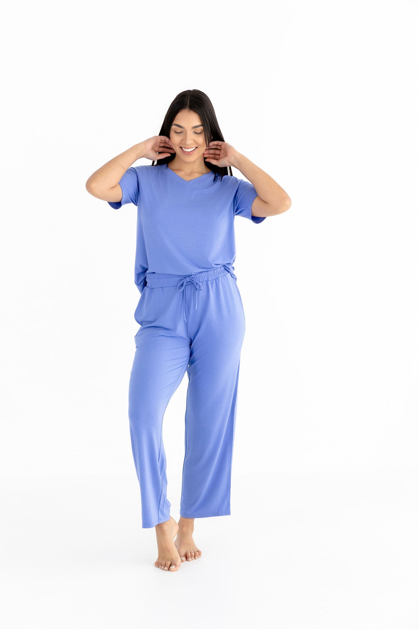 Women's Luxe Modal Lounge Set – V-Neck Tee & Wide-Leg Pants