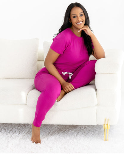 Crew Neck Modal Jogger Pants Pajama Set Cactus Flower