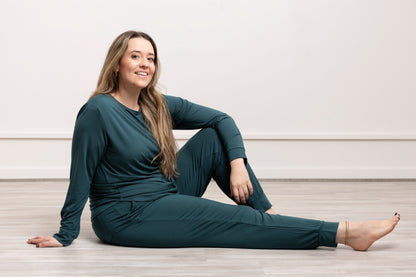 Crew Neck Modal Jogger Pants Pajama Set Evergreen
