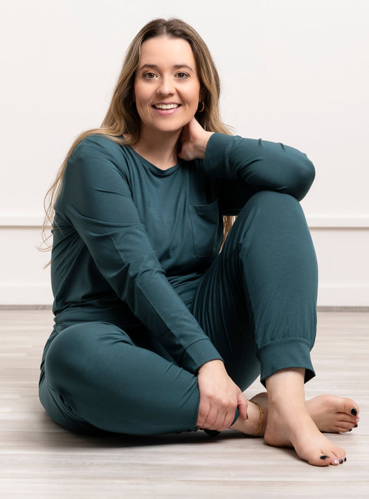 Crew Neck Modal Jogger Pants Pajama Set Evergreen