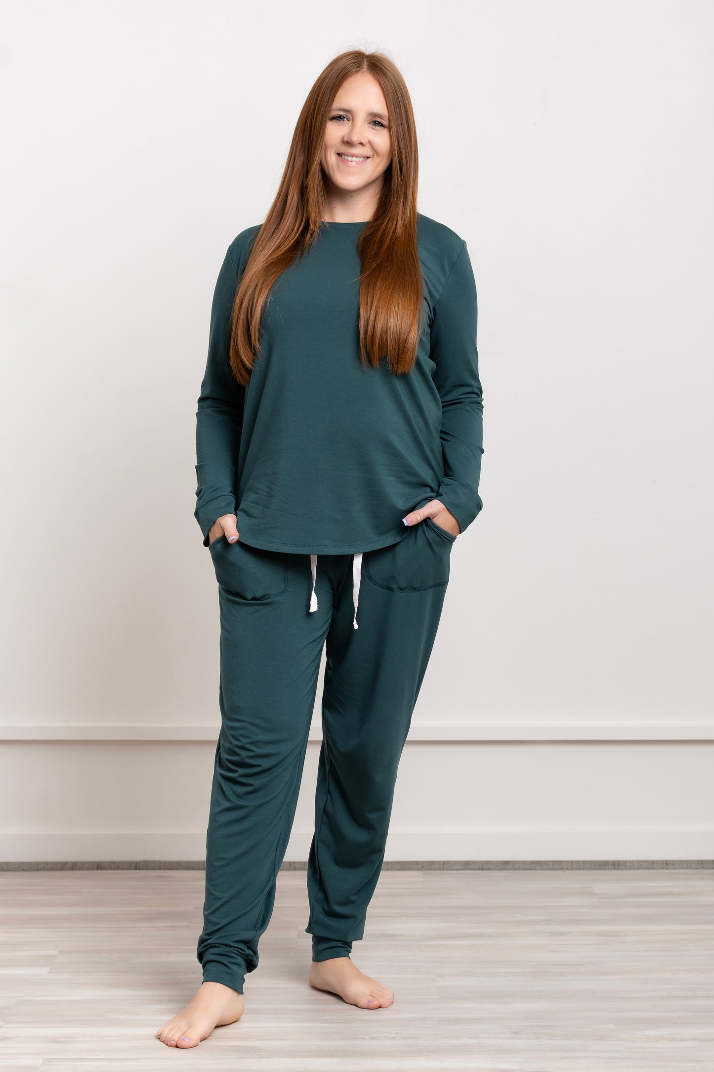 Crew Neck Modal Jogger Pants Pajama Set Evergreen